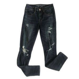 American Eagle Jeans Jegging Hi Rise Super Stretch Skinny 2 2R 26 x29 Ripped AEO